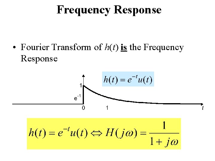 Frequency Response • Fourier Transform of h(t) is the Frequency Response 