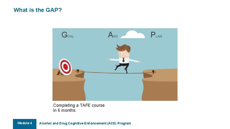 What is the GAP? GOAL AND Completing a TAFE course in 6 months Module What is the GAP? GOAL AND Completing a TAFE course in 6 months Module