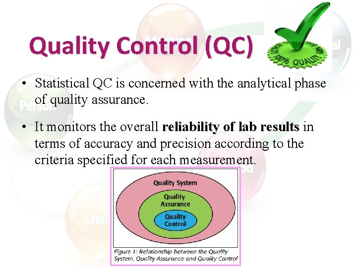 Quality Control (QC) • Statistical QC is concerned with the analytical phase of quality