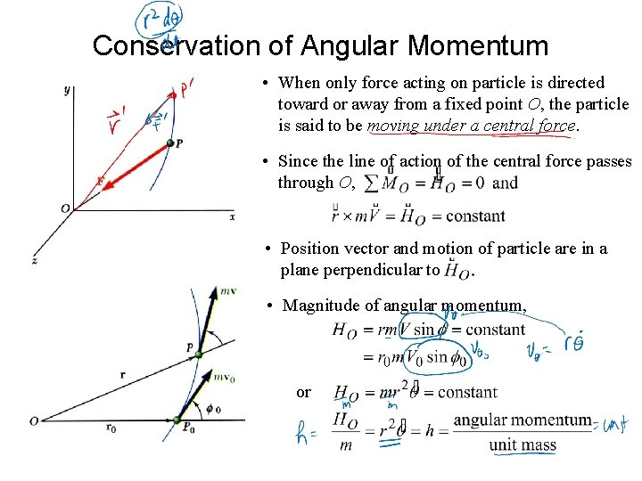 Conservation of Angular Momentum • When only force acting on particle is directed toward