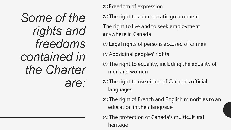  Freedom of expression Some of the rights and freedoms contained in the Charter