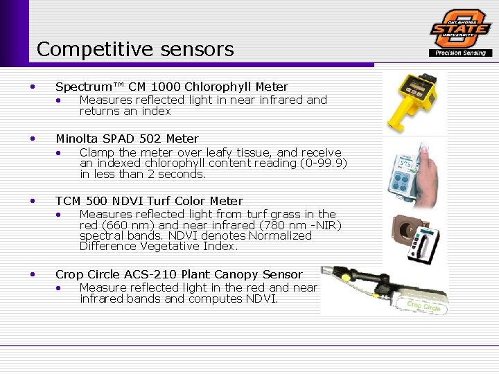 Competitive sensors • Spectrum™ CM 1000 Chlorophyll Meter • Measures reflected light in near
