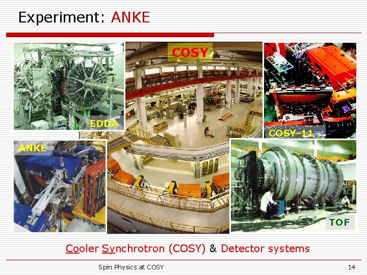 Experiment: ANKE COSY EDDA COSY-11 ANKE TOF Cooler Synchrotron (COSY) & Detector systems Spin