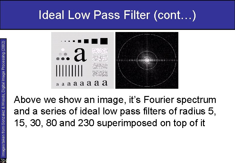 Images taken from Gonzalez & Woods, Digital Image Processing (2002) Ideal Low Pass Filter