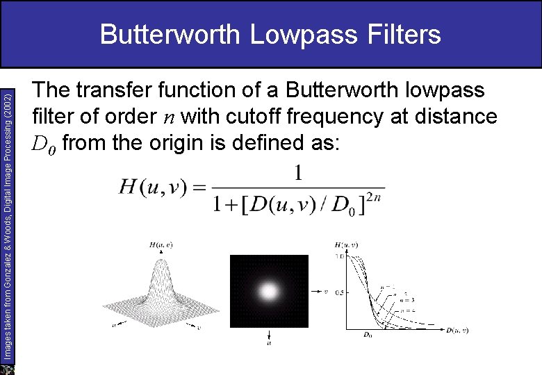 Images taken from Gonzalez & Woods, Digital Image Processing (2002) Butterworth Lowpass Filters The