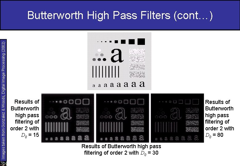 Images taken from Gonzalez & Woods, Digital Image Processing (2002) Butterworth High Pass Filters
