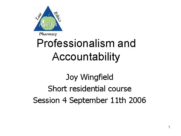 Professionalism and Accountability Joy Wingfield Short residential course Session 4 September 11 th 2006