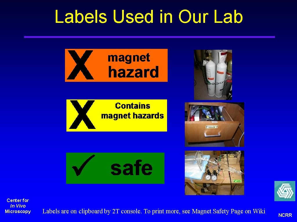 Labels Used in Our Lab Center for In Vivo Microscopy Labels are on clipboard