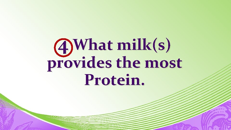 4 What milk(s) provides the most Protein. 