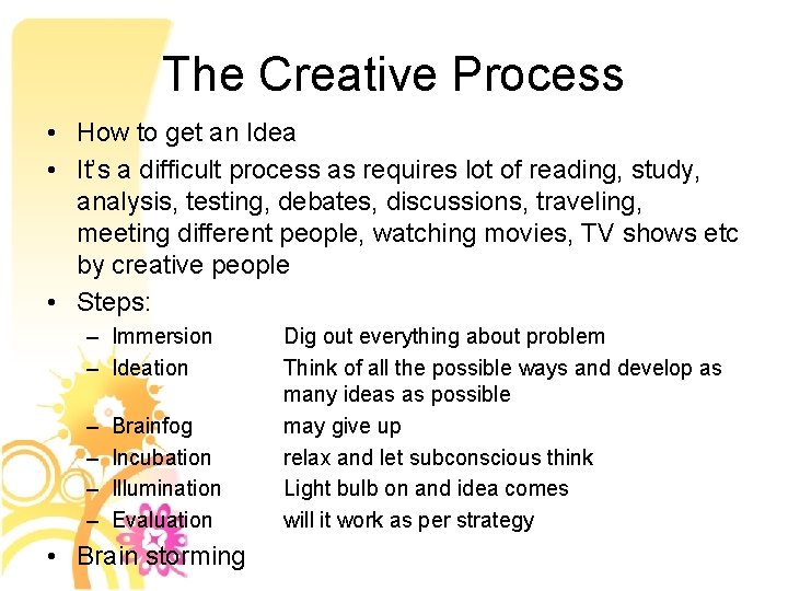 The Creative Process • How to get an Idea • It’s a difficult process