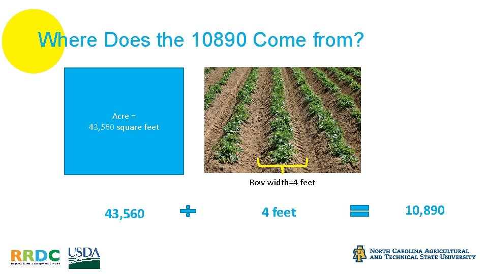 Where Does the 10890 Come from? Acre = 43, 560 square feet Row width=4