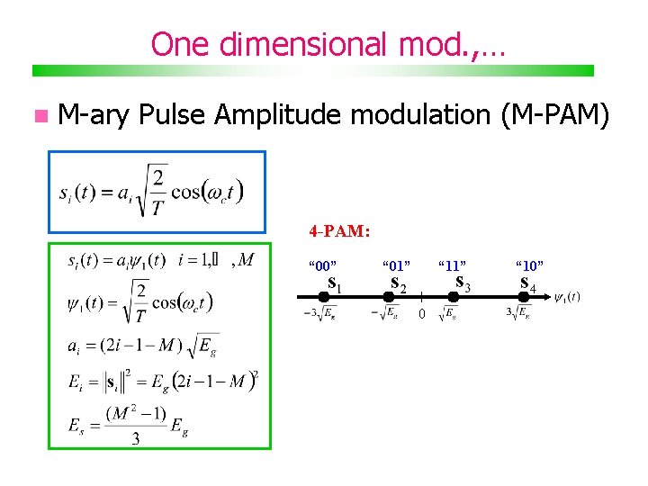 One dimensional mod. , … M-ary Pulse Amplitude modulation (M-PAM) 4 -PAM: “ 00”