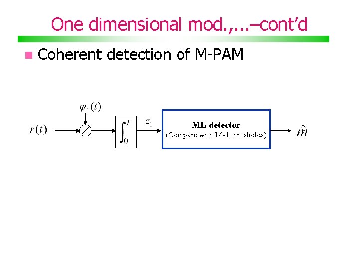 One dimensional mod. , . . . –cont’d Coherent detection of M-PAM ML detector