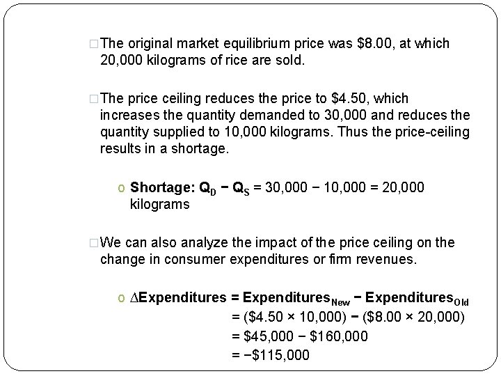 �The original market equilibrium price was $8. 00, at which 20, 000 kilograms of