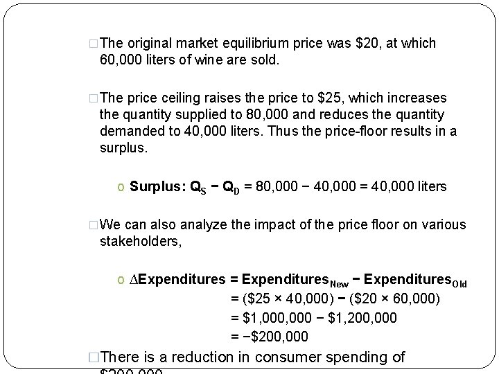 �The original market equilibrium price was $20, at which 60, 000 liters of wine