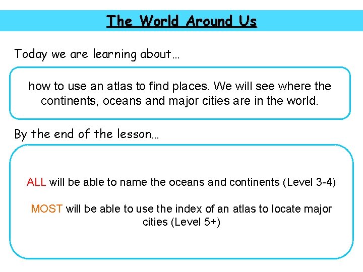 The World Around Us Today we are learning about… how to use an atlas