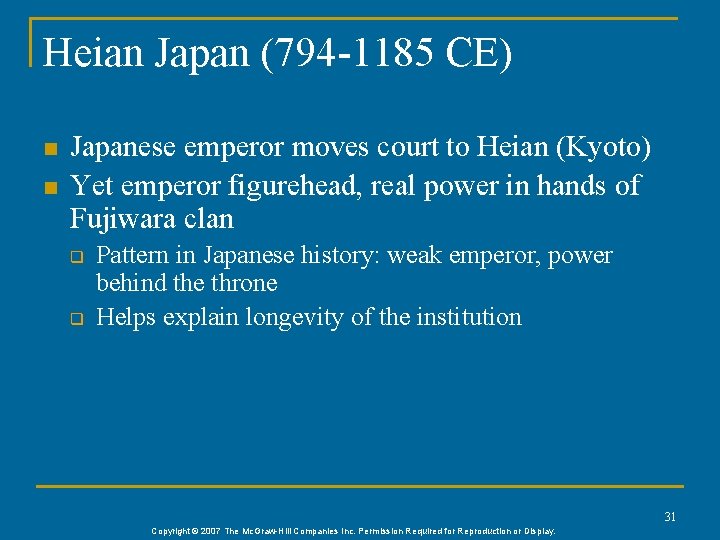 Heian Japan (794 -1185 CE) n n Japanese emperor moves court to Heian (Kyoto)