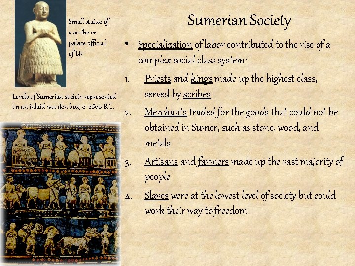 Small statue of a scribe or palace official of Ur Levels of Sumerian society