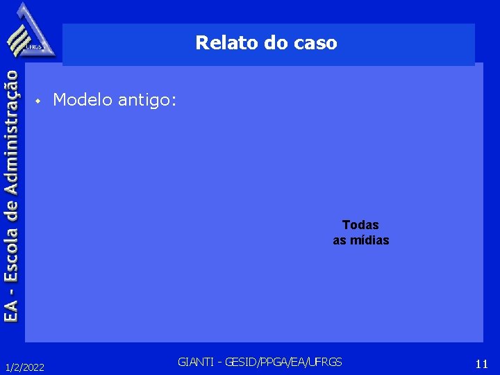 Relato do caso w Modelo antigo: Todas as mídias 1/2/2022 GIANTI - GESID/PPGA/EA/UFRGS 11