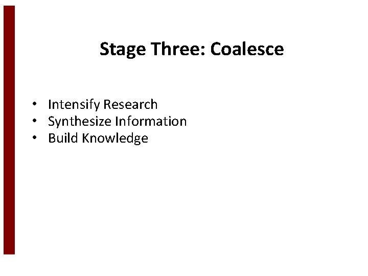 Stage Three: Coalesce • Intensify Research • Synthesize Information • Build Knowledge 