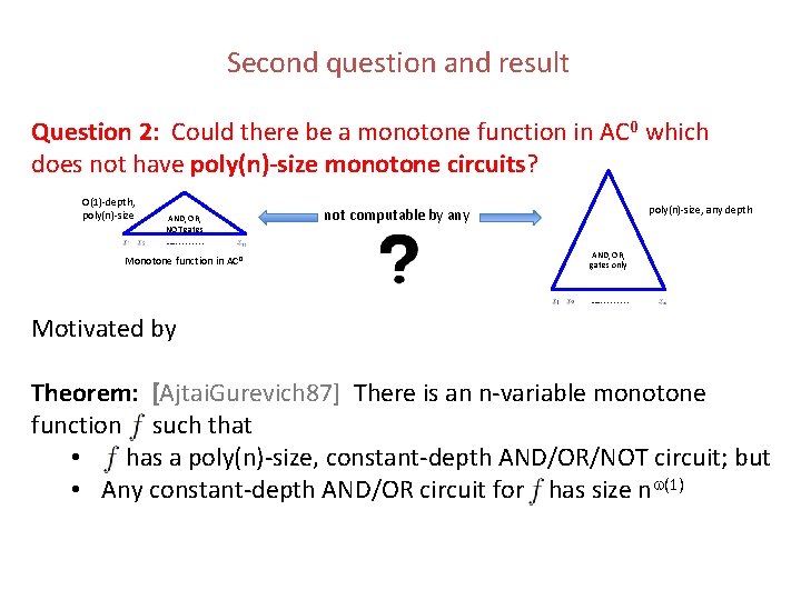 Second question and result Question 2: Could there be a monotone function in AC Second question and result Question 2: Could there be a monotone function in AC