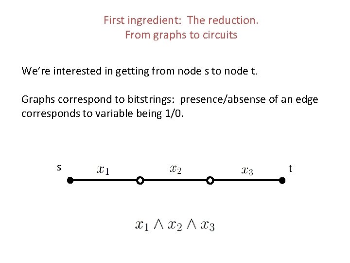 First ingredient: The reduction. From graphs to circuits We’re interested in getting from node First ingredient: The reduction. From graphs to circuits We’re interested in getting from node