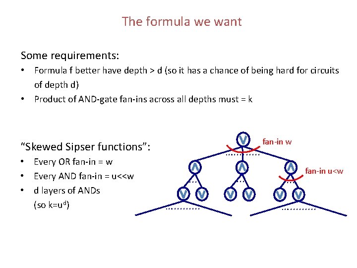 The formula we want Some requirements: • Formula f better have depth > d The formula we want Some requirements: • Formula f better have depth > d