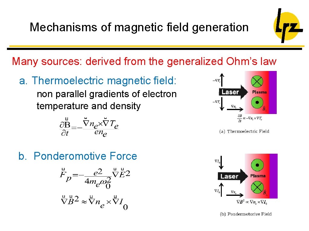 Mechanisms of magnetic field generation Many sources: derived from the generalized Ohm’s law a.