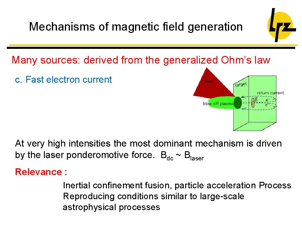 Mechanisms of magnetic field generation Many sources: derived from the generalized Ohm’s law c.