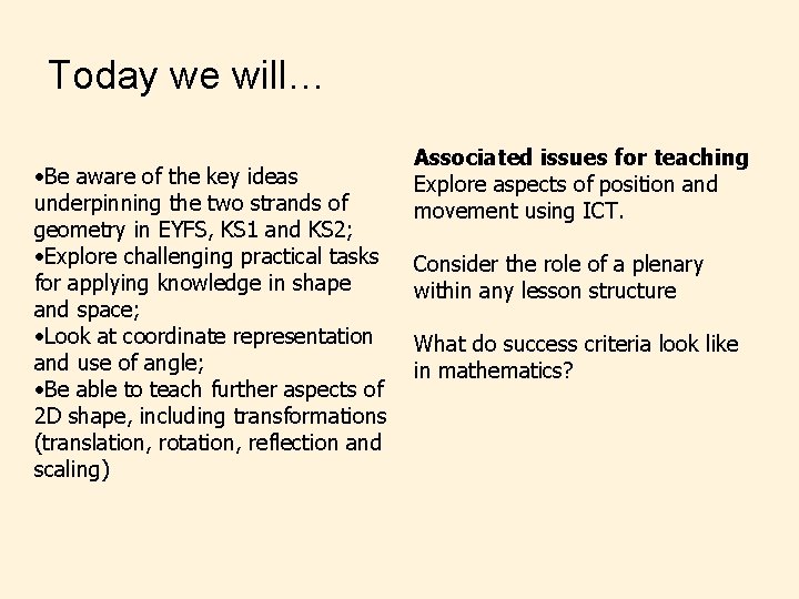 Today we will… • Be aware of the key ideas underpinning the two strands