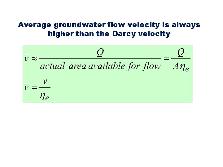 Average groundwater flow velocity is always higher than the Darcy velocity 