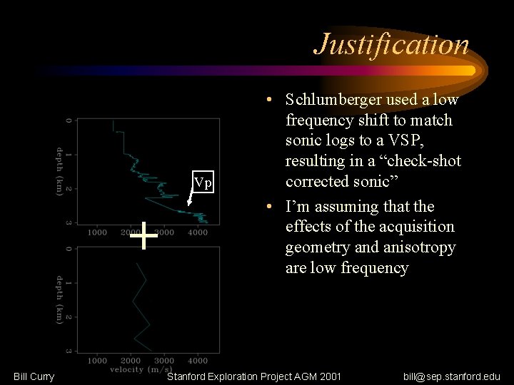Justification Vp + Bill Curry • Schlumberger used a low frequency shift to match