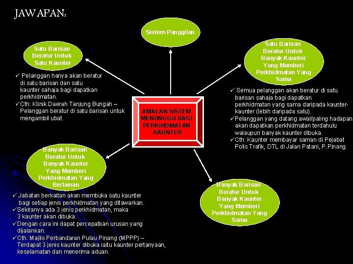 JAWAPAN: Sistem Panggilan Satu Barisan Beratur Untuk Banyak Kaunter Yang Memberi Perkhidmatan Yang Sama