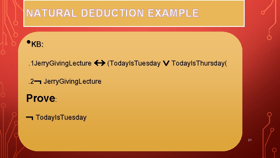 NATURAL DEDUCTION EXAMPLE • KB: . 1 Jerry. Giving. Lecture (Today. Is. Tuesday Today.