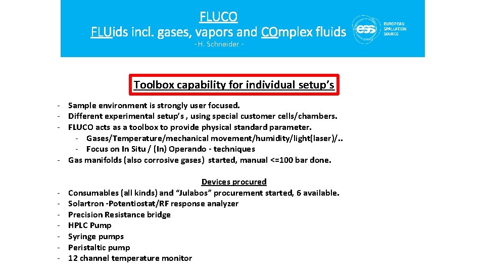 FLUCO FLUids incl. gases, vapors and COmplex fluids - H. Schneider - Toolbox capability