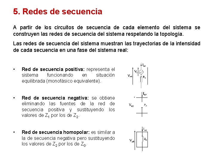 5. Redes de secuencia A partir de los circuitos de secuencia de cada elemento