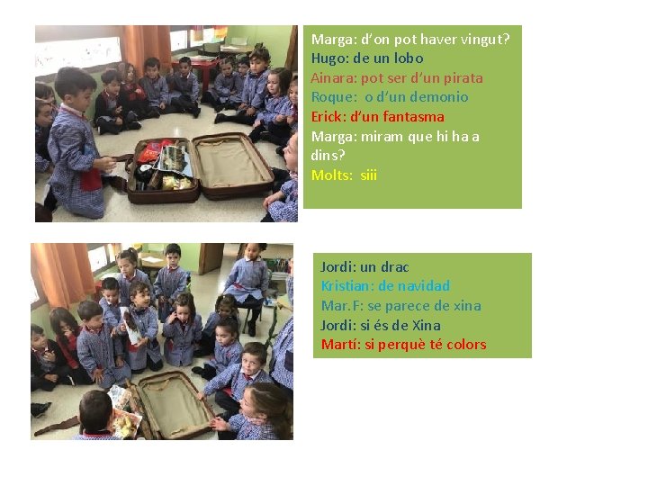 Marga: d’on pot haver vingut? Hugo: de un lobo Ainara: pot ser d’un pirata