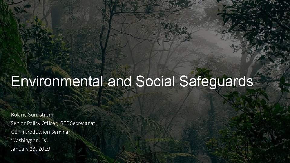 Environmental and Social Safeguards Roland Sundstrom Senior Policy Officer, GEF Secretariat GEF Introduction Seminar Environmental and Social Safeguards Roland Sundstrom Senior Policy Officer, GEF Secretariat GEF Introduction Seminar