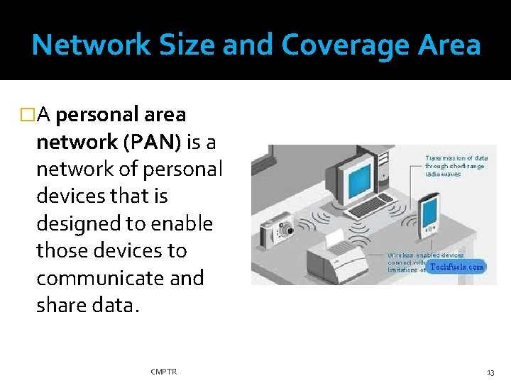 Network Size and Coverage Area �A personal area network (PAN) is a network of