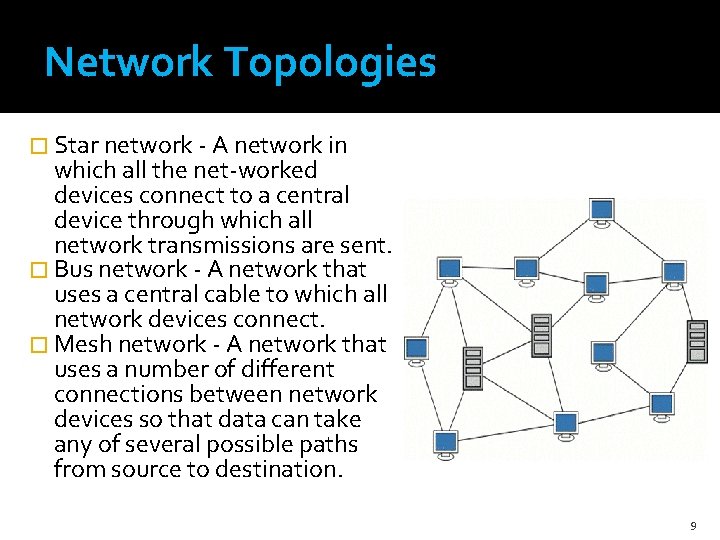 Network Topologies � Star network - A network in which all the net-worked devices