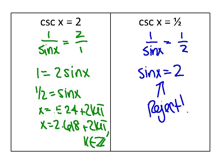 csc x = 2 csc x = ½ 