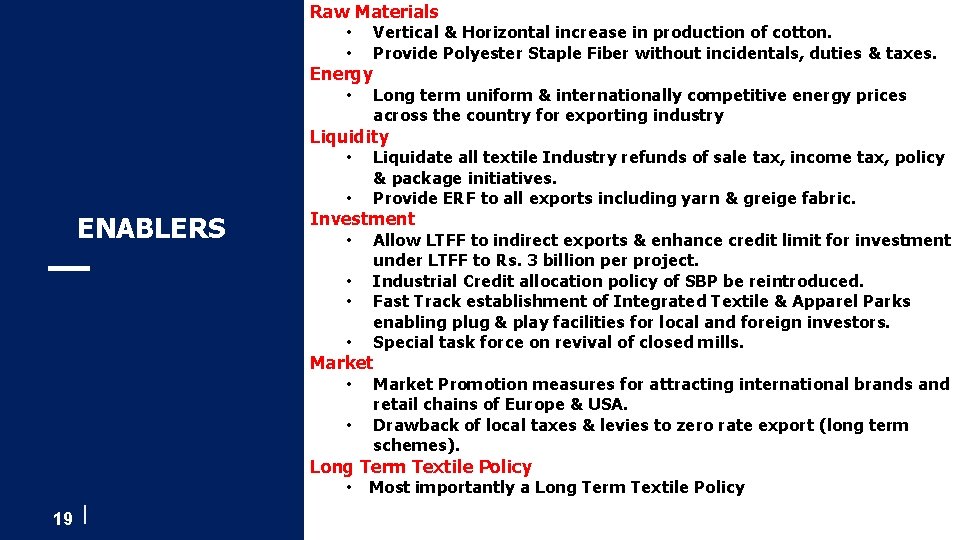Raw Materials • Vertical & Horizontal increase in production of cotton. • Provide Polyester