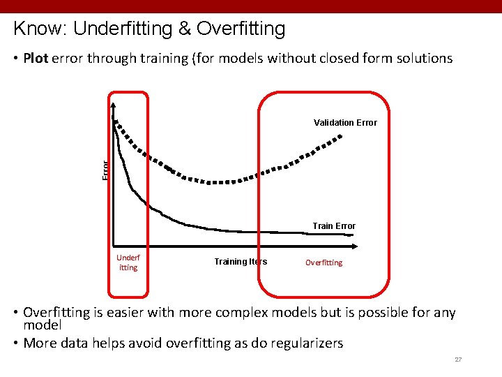 Know: Underfitting & Overfitting • Plot error through training (for models without closed form