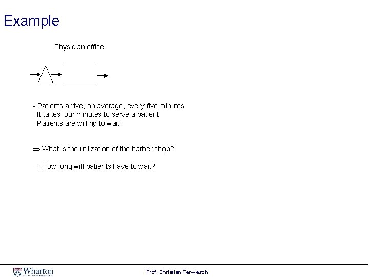 Example Physician office - Patients arrive, on average, every five minutes - It takes