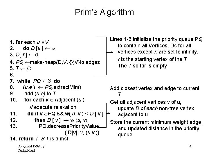 Prim’s Algorithm 1. for each u V 2. do D [u ] 3. D[