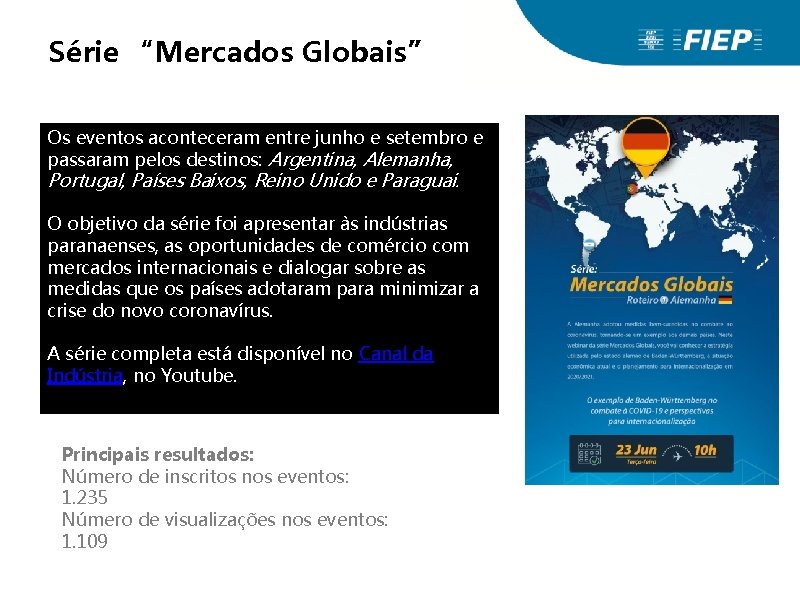 Série “Mercados Globais” Os eventos aconteceram entre junho e setembro e passaram pelos destinos: Série “Mercados Globais” Os eventos aconteceram entre junho e setembro e passaram pelos destinos: