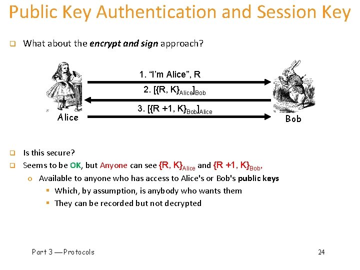 Public Key Authentication and Session Key q What about the encrypt and sign approach?