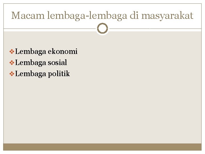 Macam lembaga-lembaga di masyarakat v. Lembaga ekonomi v. Lembaga sosial v. Lembaga politik 