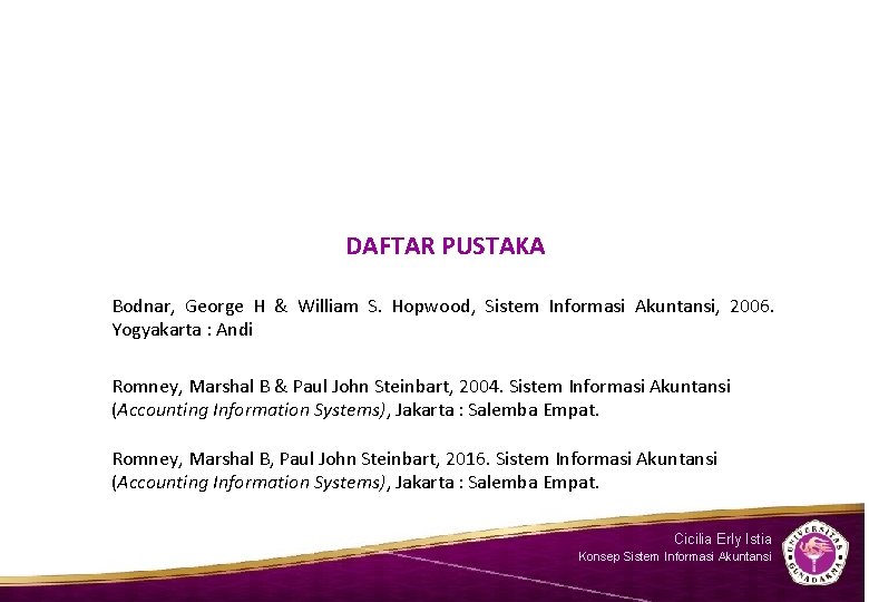 DAFTAR PUSTAKA Bodnar, George H & William S. Hopwood, Sistem Informasi Akuntansi, 2006. Yogyakarta