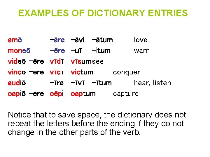 Example Of Dictionary Entry ASPICE CAUDAM Look at the tail BASIC ENDINGS